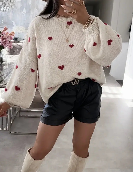 Carly White Knitted Heart Jumper